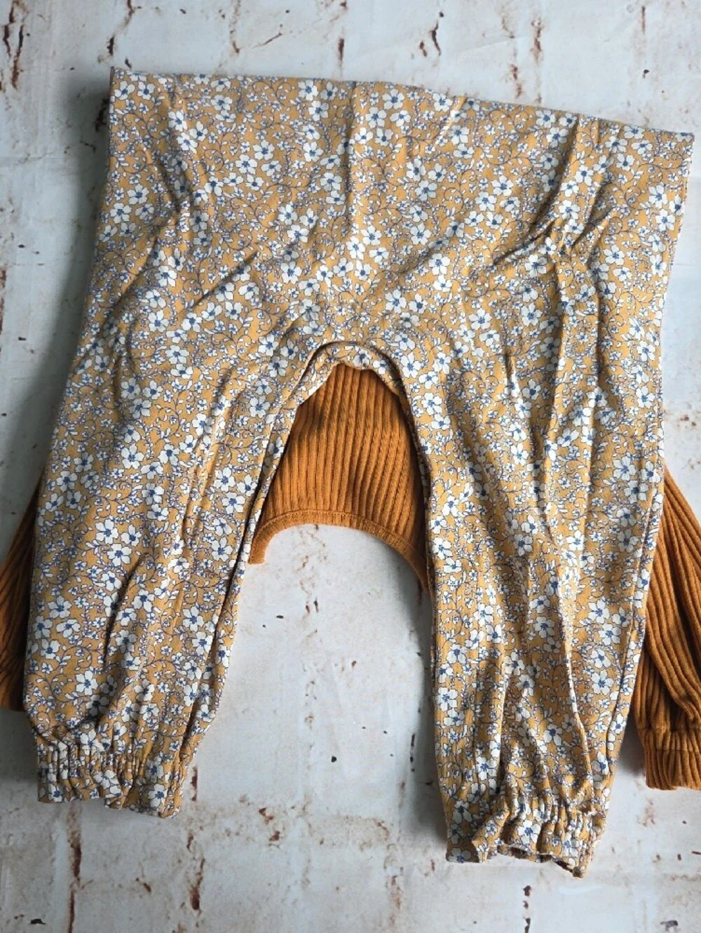 Copper Color Ribbed Top & Floral Pants Set